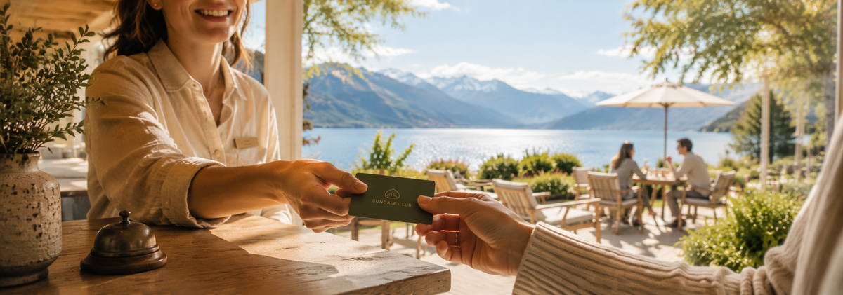 A guest receiving their Sundale Journey Card at reception